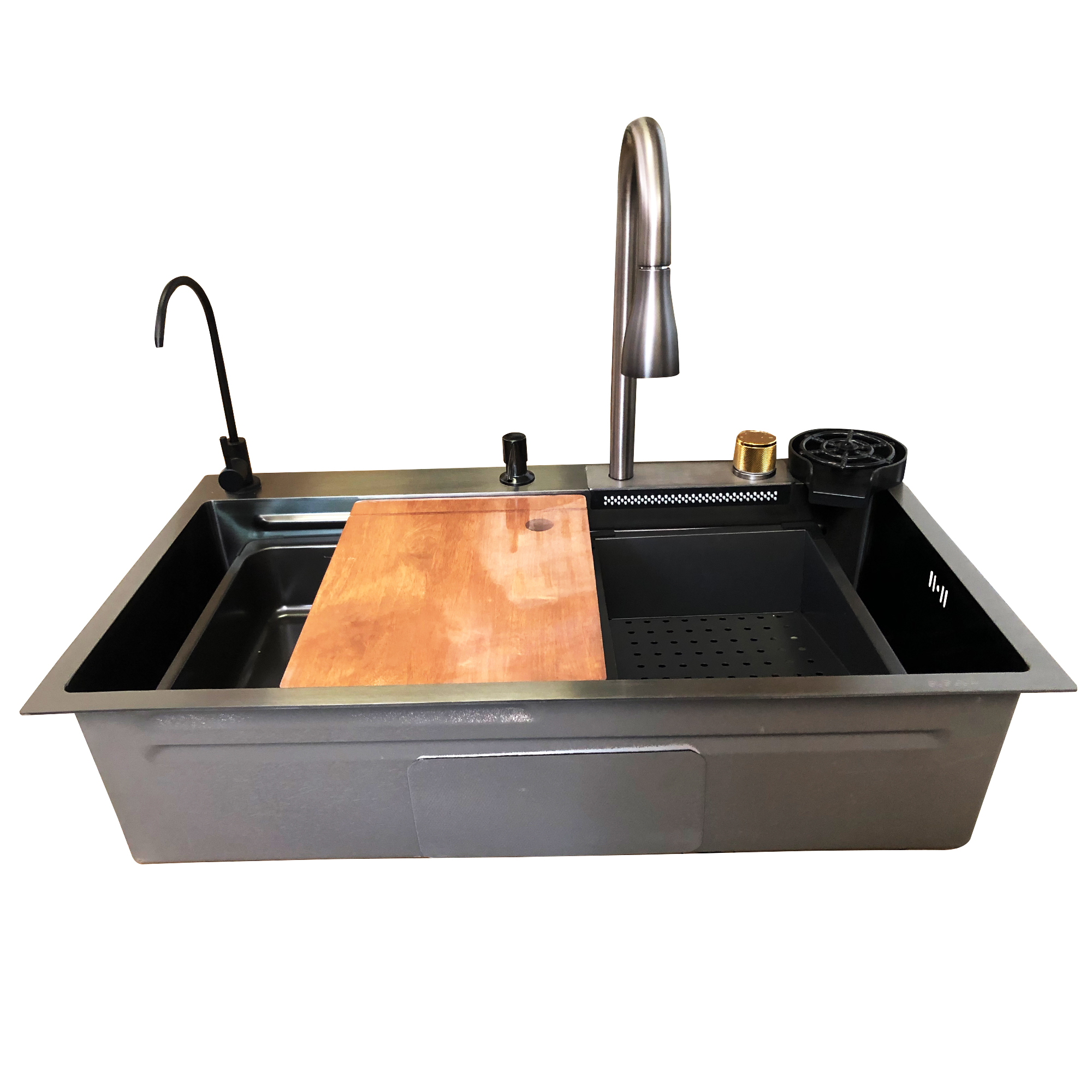 Tarja para Cocina Fregadero de Lujo Con Cascada Acero Inoxidable 80xm X 46cm X 20cm 