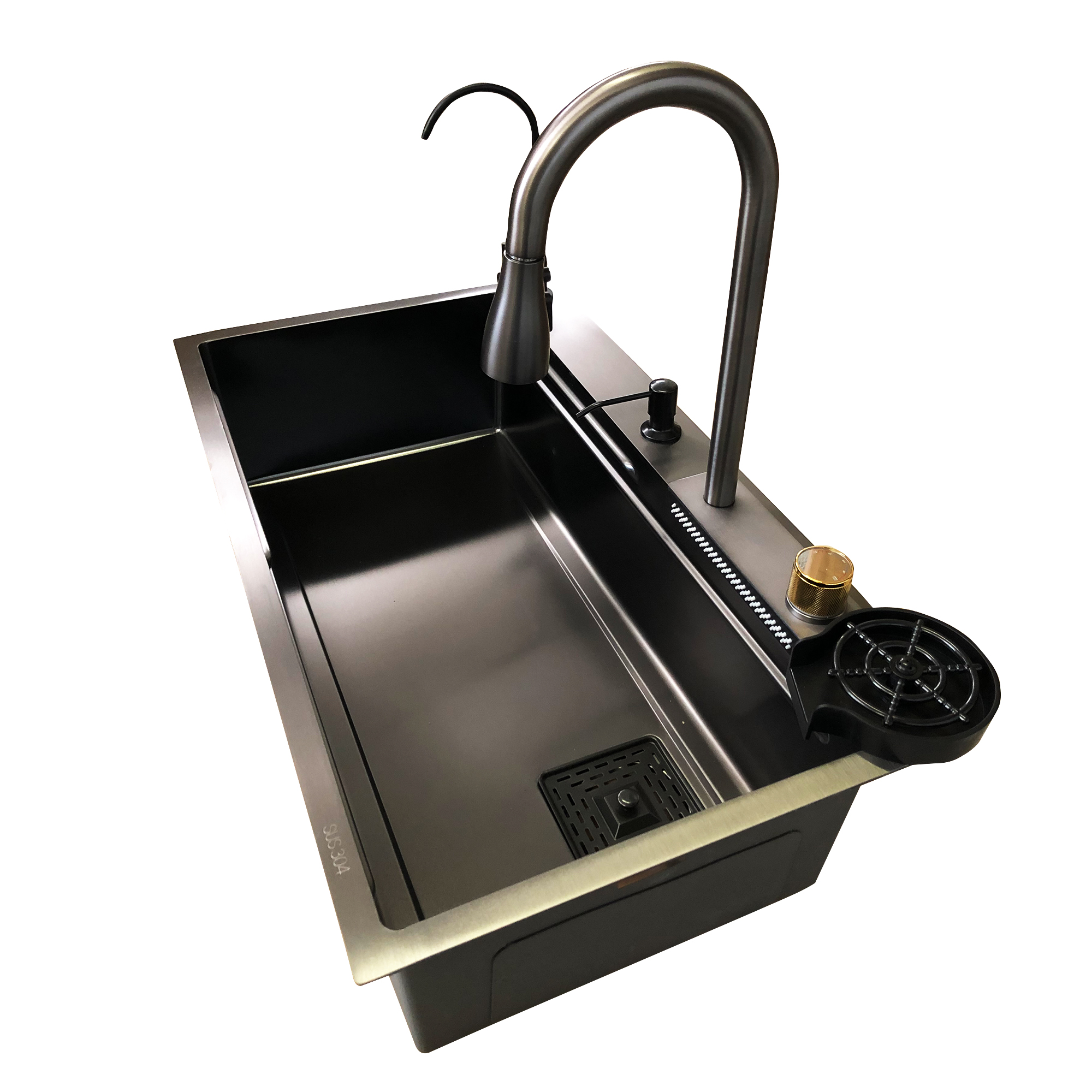 Tarja para Cocina Fregadero de Lujo Con Cascada Acero Inoxidable 80xm X 46cm X 20cm 
