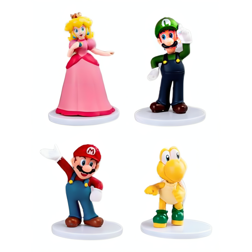 Figuras Super Mario Bros set 4 piezas Luigi Peach Mario Koppa