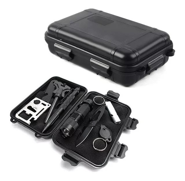 KIT DE SUPERVIVENCIA TACTICO CON 8 ARTICULOS MAS ESTUCHE