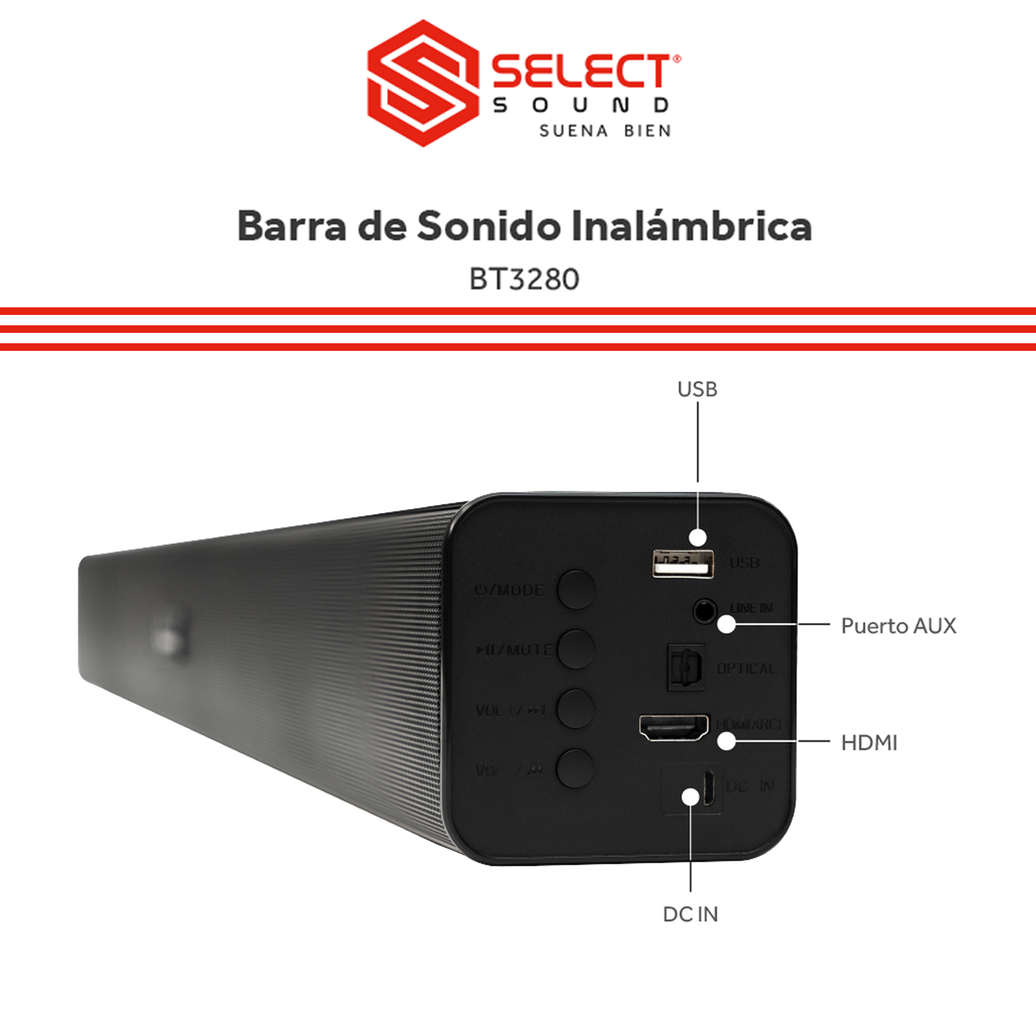 Barra De Sonido Select Sound BT3280 con Bluetooth, Radio Fm
