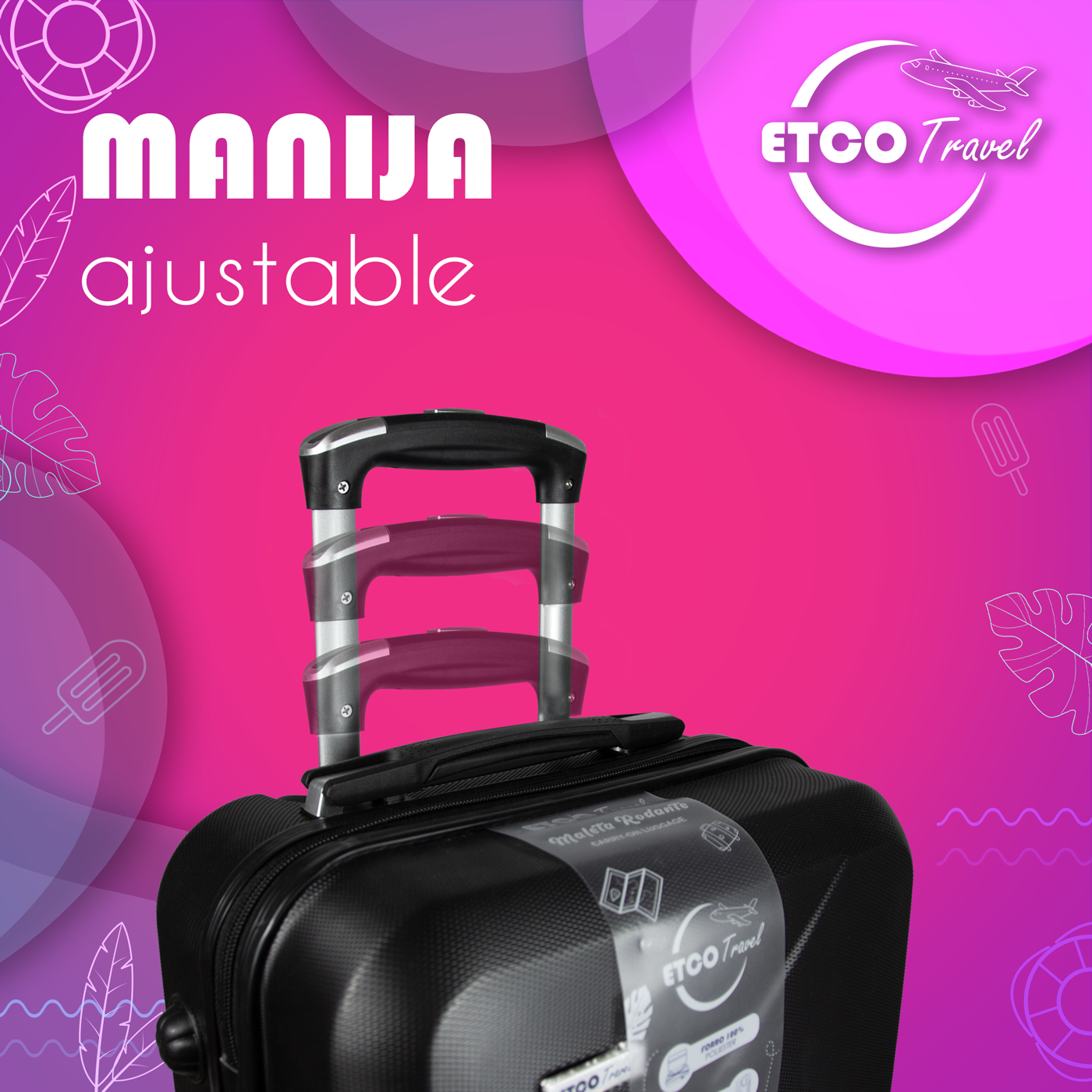 Maleta De Viaje Ligera 10 kgs.  Equipaje Ruedas De Mano Etco Travel color Negro Avion Barata