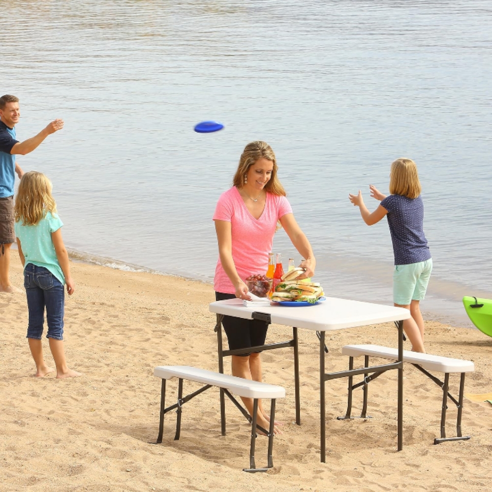 Kit de mesa con bancos portátil plegables fiestas camping jardín 