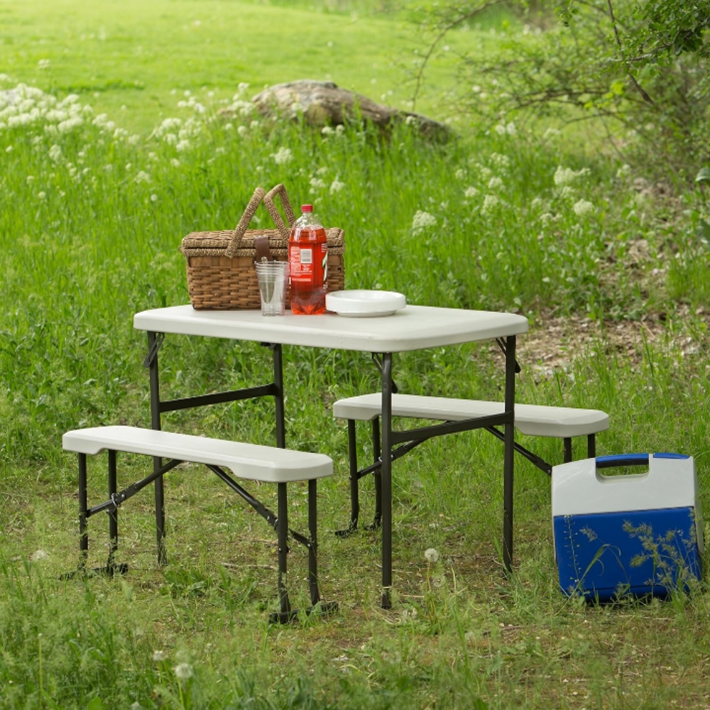 Kit de mesa con bancos portátil plegables fiestas camping jardín 