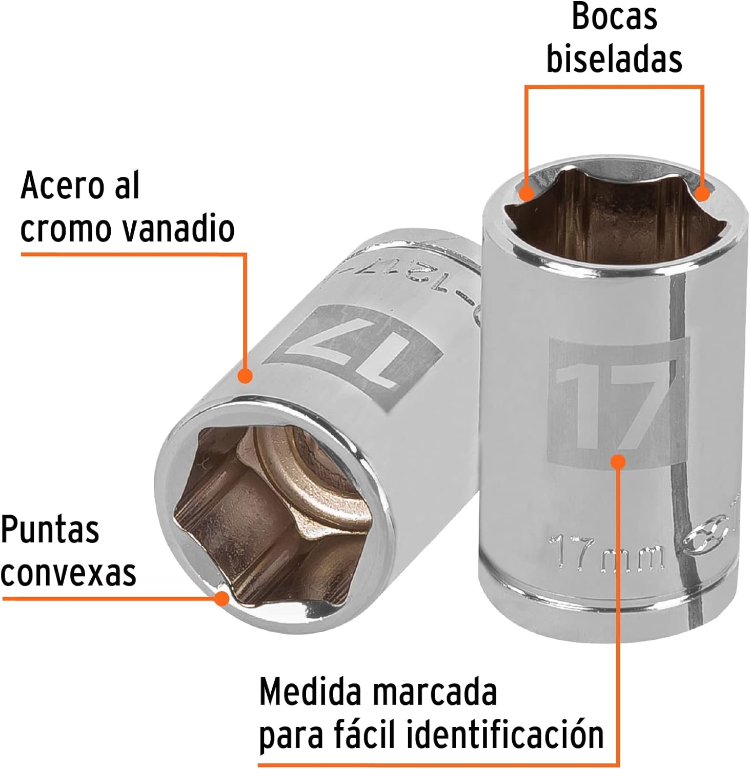 Dado de 17 mm, 6 puntas, cuadro 1/2", Truper