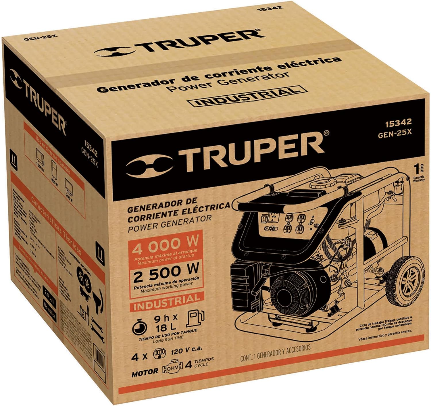 Generador portátil 2.5 kW motor a gasolina, Truper