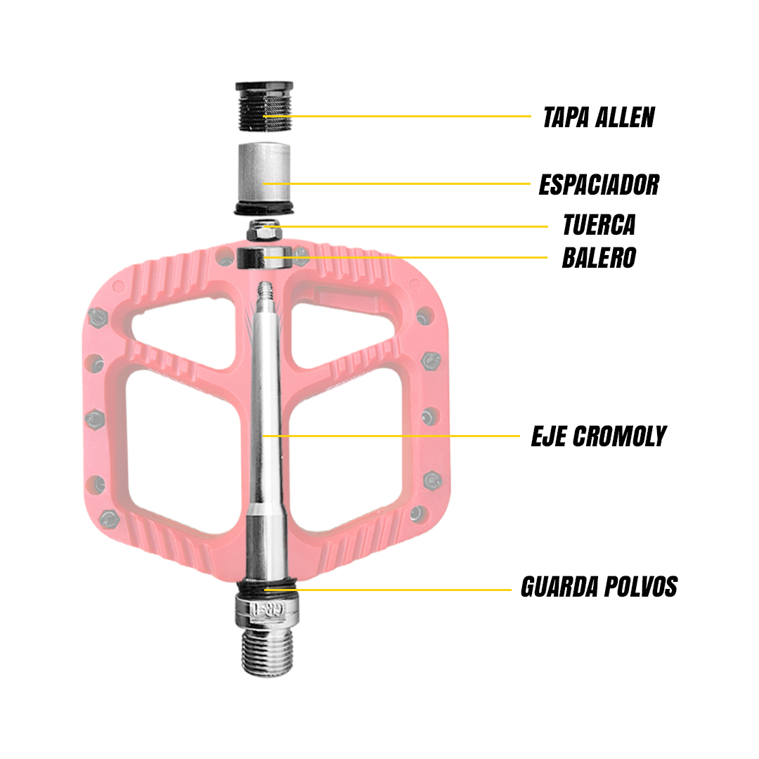  Pedales Bicicleta Nylon Mtb Pin Removible Eje Cromado Rojos