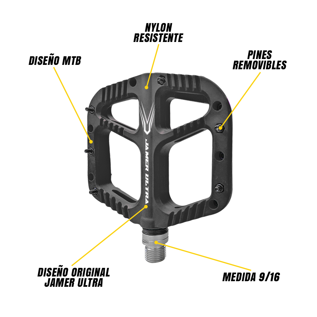  Pedales Bicicleta Nylon Mtb Pin Removible Eje Cromado Negros