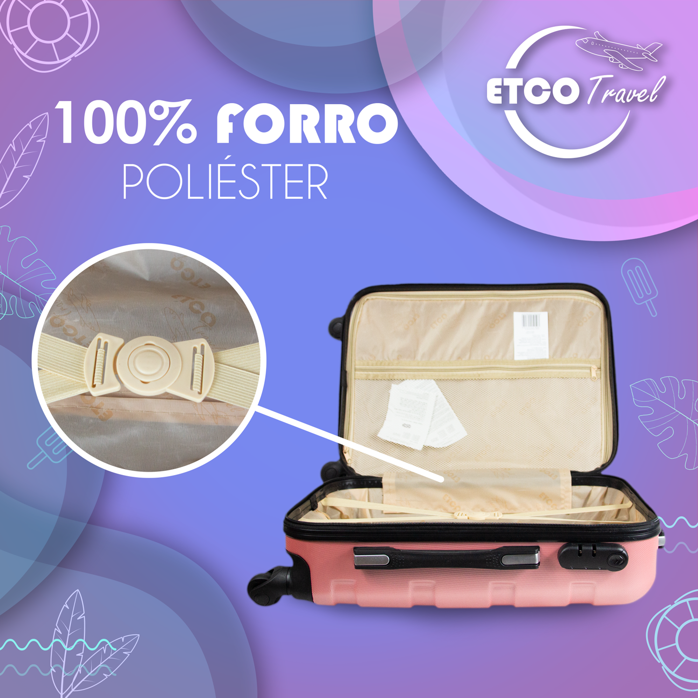 Maleta De Viaje Ligera 10 kgs.  Equipaje Ruedas De Mano Etco Travel color Rosa Gold Avion Barata
