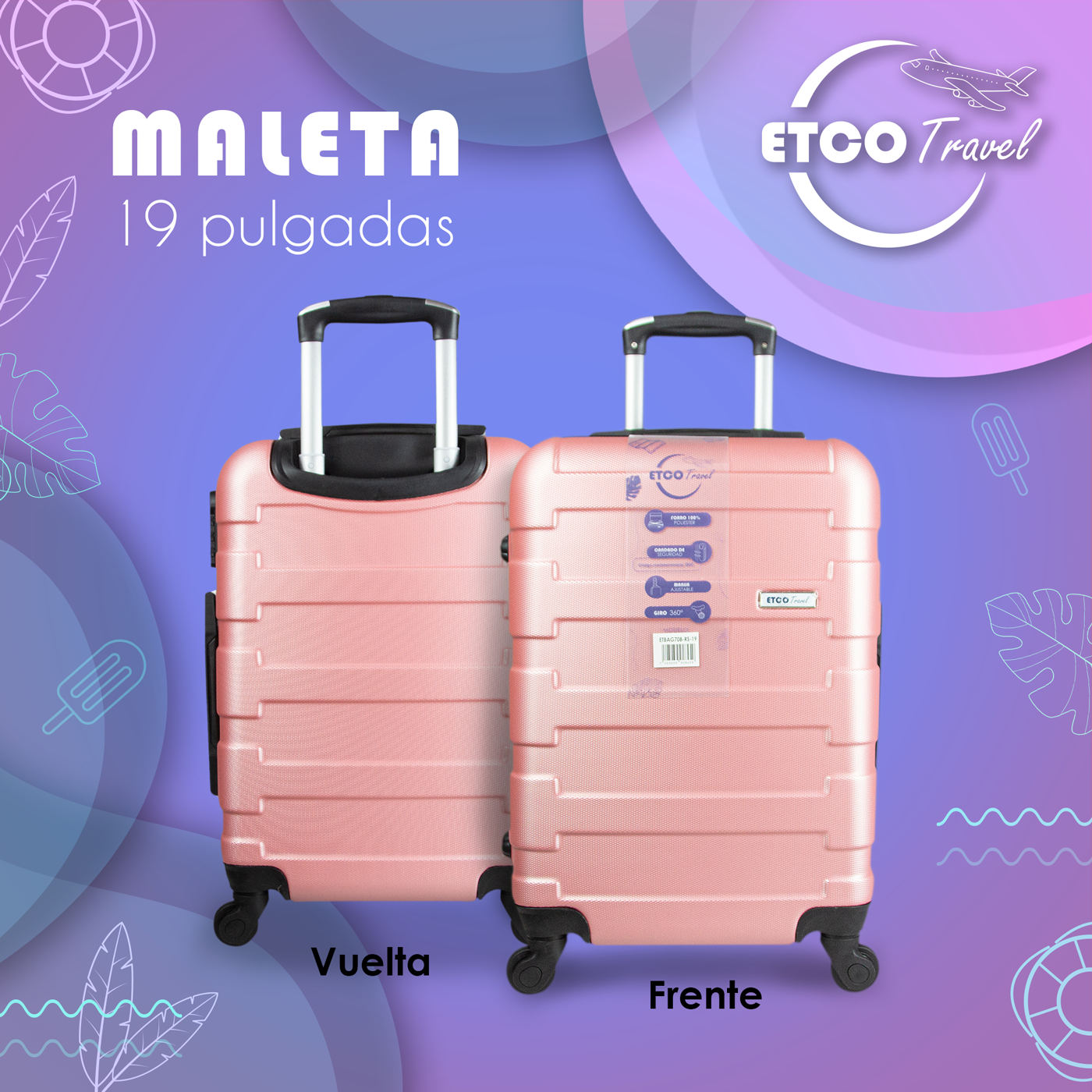 Maleta De Viaje Ligera 10 kgs.  Equipaje Ruedas De Mano Etco Travel color Rosa Gold Avion Barata