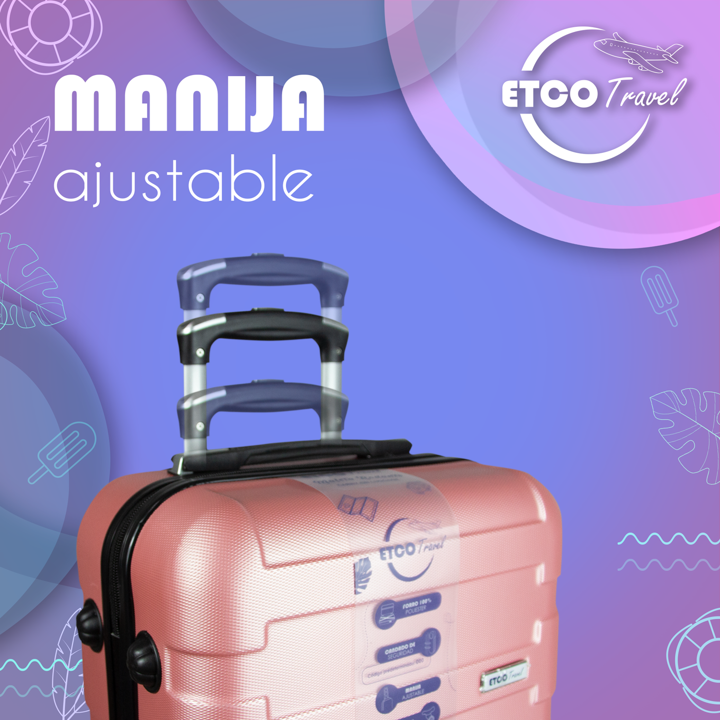 Maleta De Viaje Ligera 10 kgs.  Equipaje Ruedas De Mano Etco Travel color Rosa Gold Avion Barata