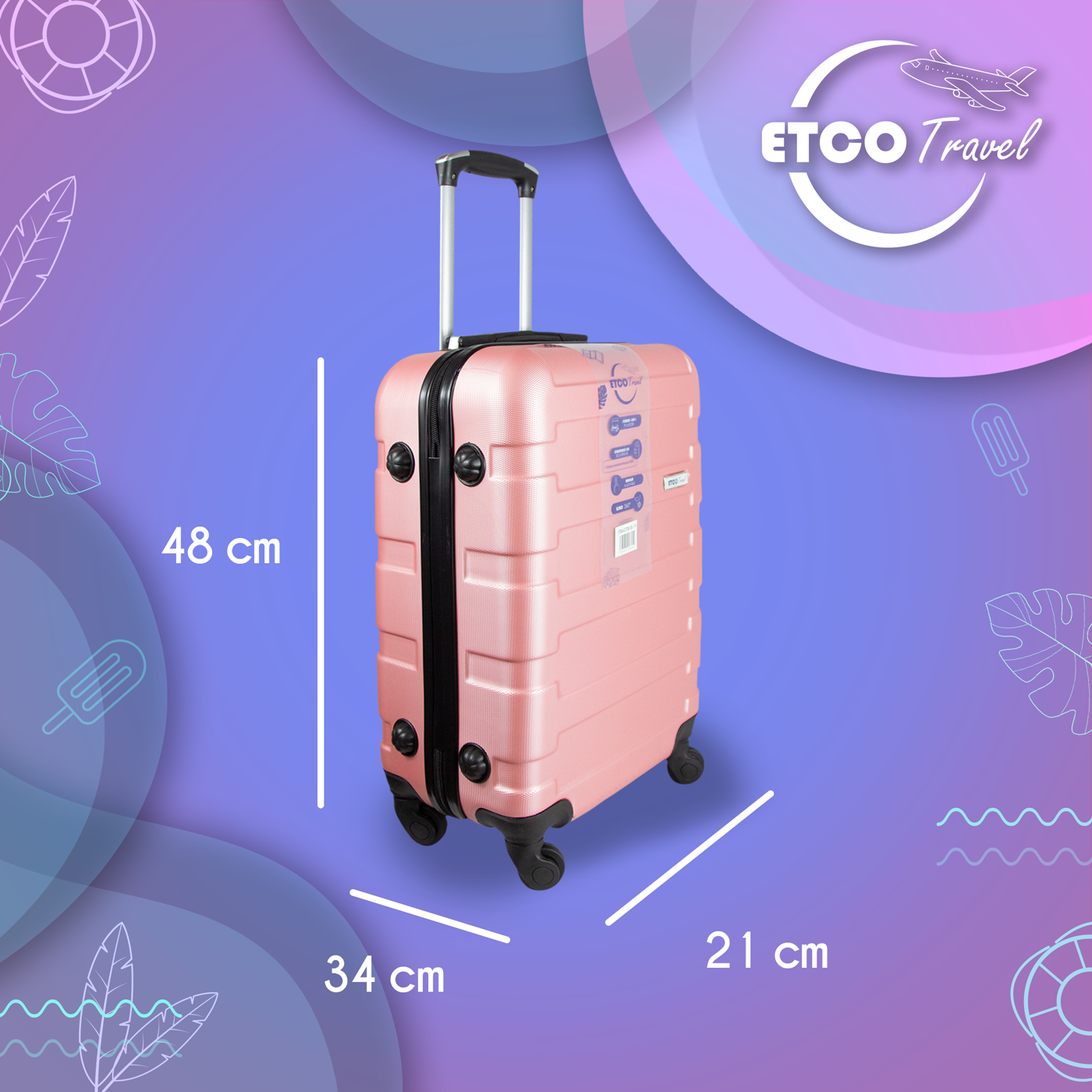 Maleta De Viaje Ligera 10 kgs.  Equipaje Ruedas De Mano Etco Travel color Rosa Gold Avion Barata