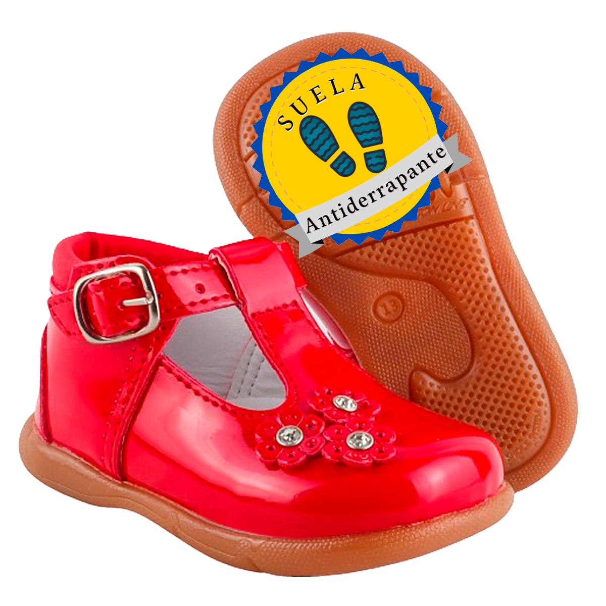 Zapato niña bebe fiesta casual arco ortopedico charol rojo 313-cr