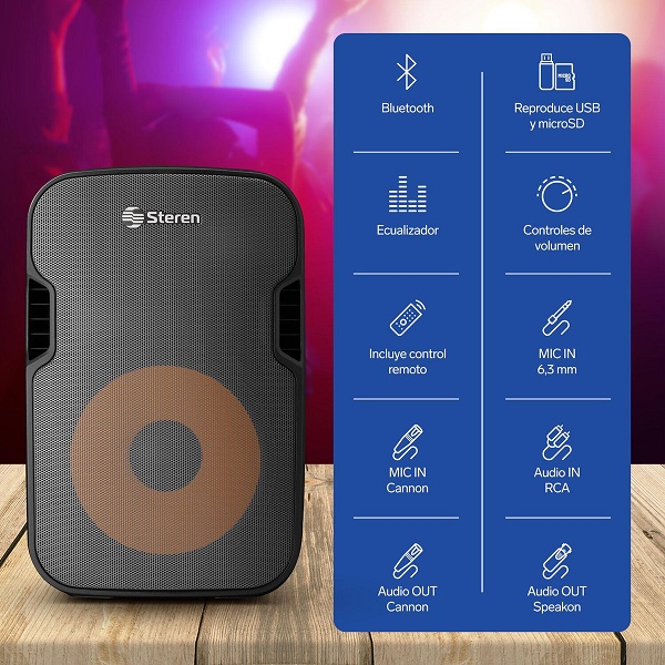 Bafle Profesional Steren BAF-1555BT 15 Pulgadas Bluetooth 