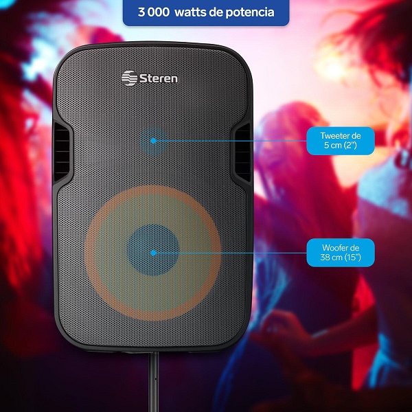 Bafle Profesional Steren BAF-1555BT 15 Pulgadas Bluetooth 