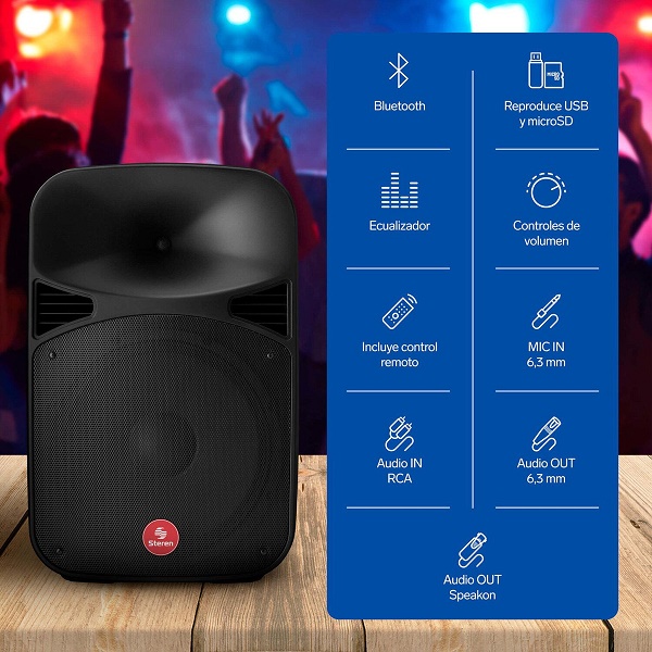 Bafle Profesional Steren BAF-1545BT 15 Pulgadas Bluetooth