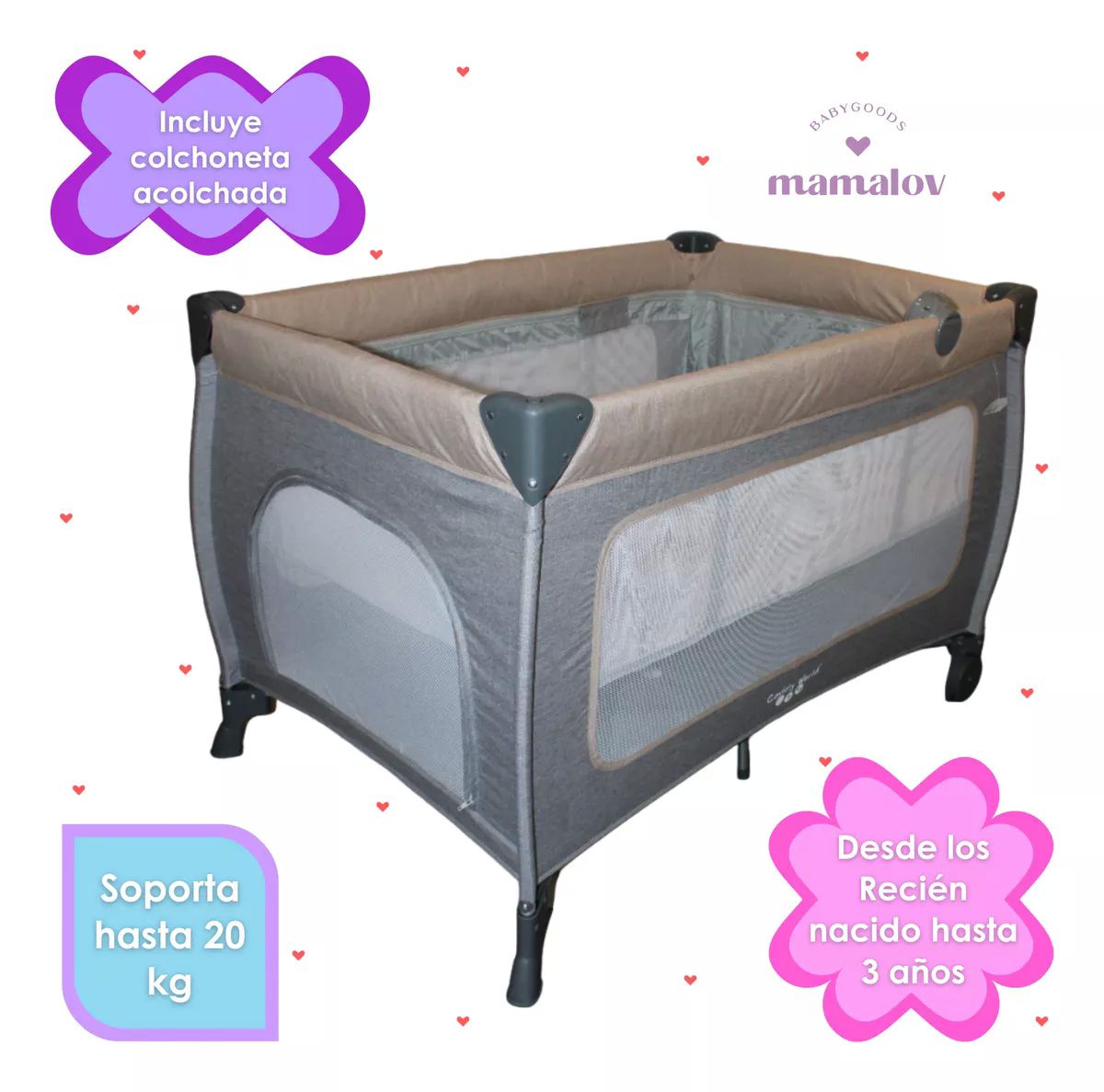 Cuna Corral Para Bebé | Plegable | Mosquitero Ts002 - Beige