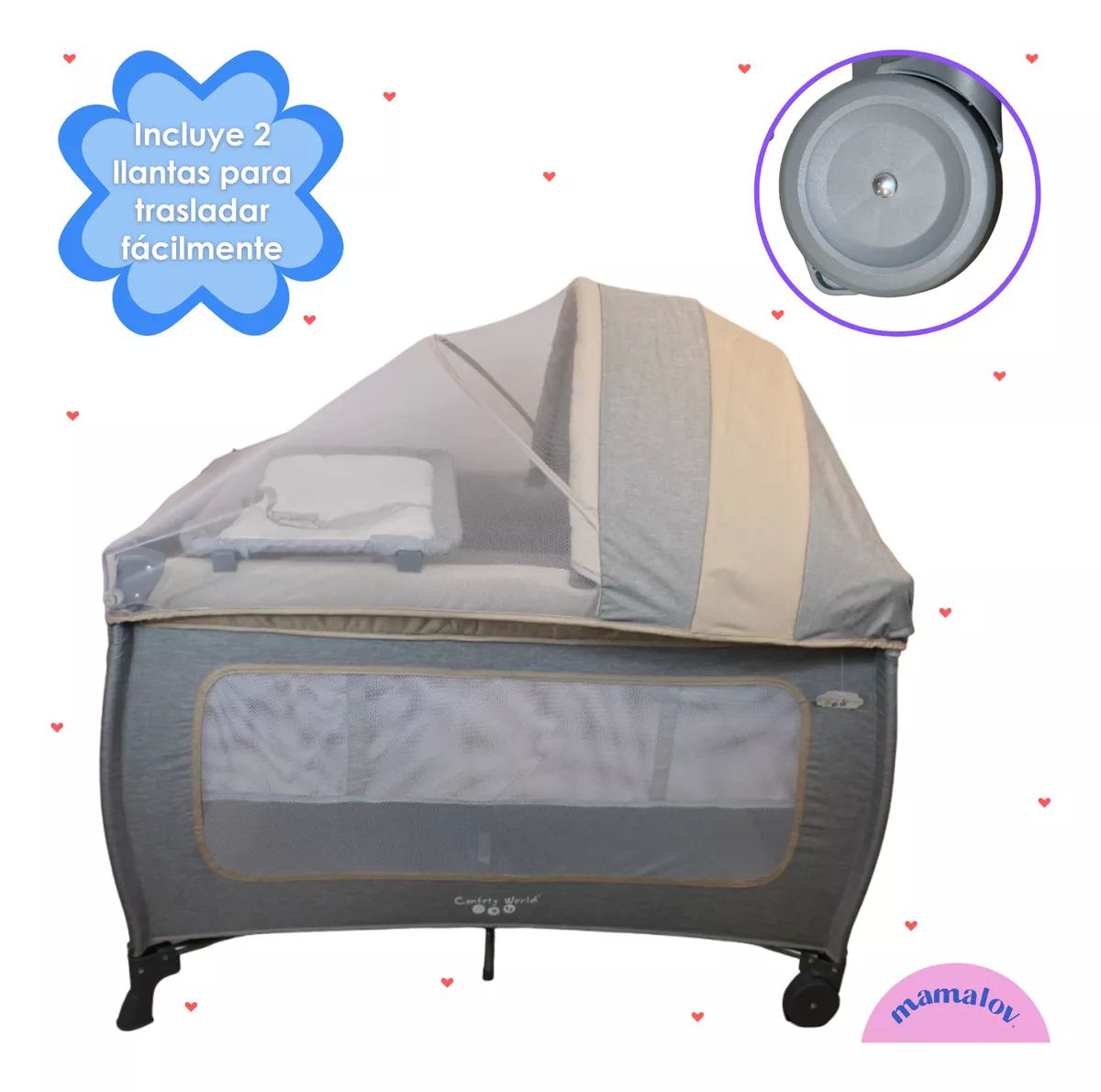 Cuna Corral Para Bebé | Plegable | Mosquitero Ts002 - Beige