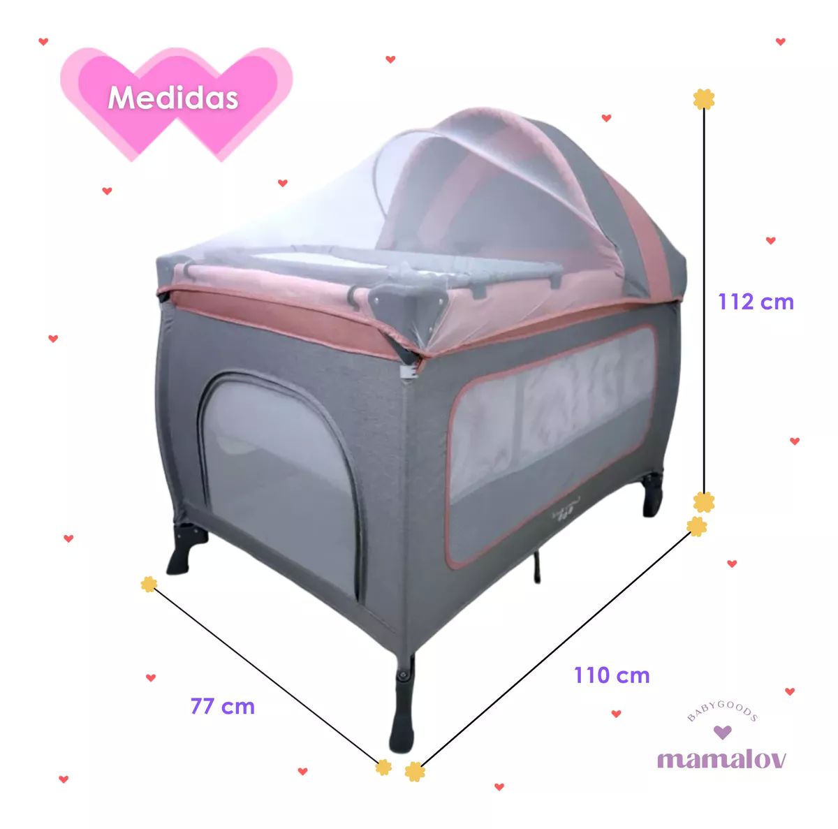 Cuna Corral Para Bebé | Plegable | Mosquitero Ts002 - Rosa