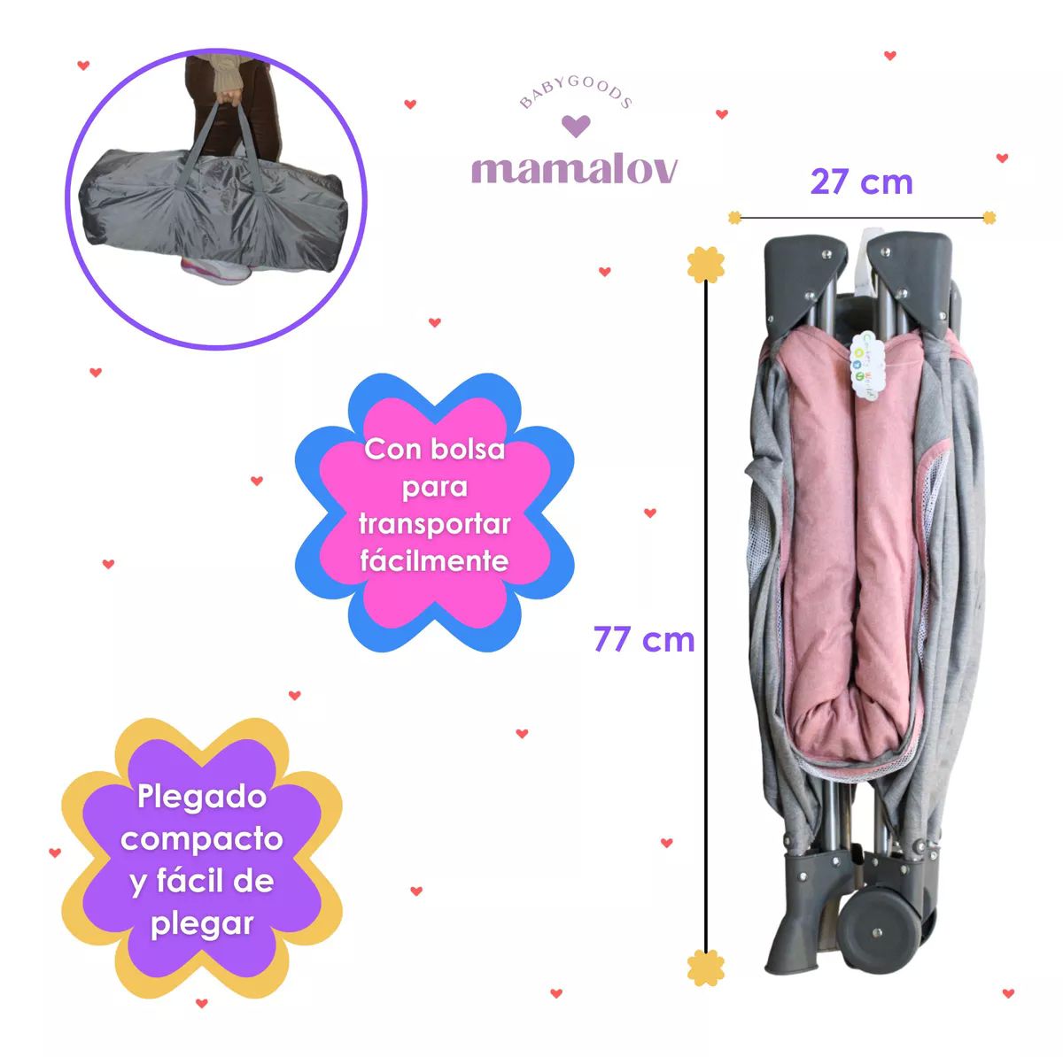 Cuna Corral Para Bebé | Plegable | Mosquitero Ts002 - Rosa