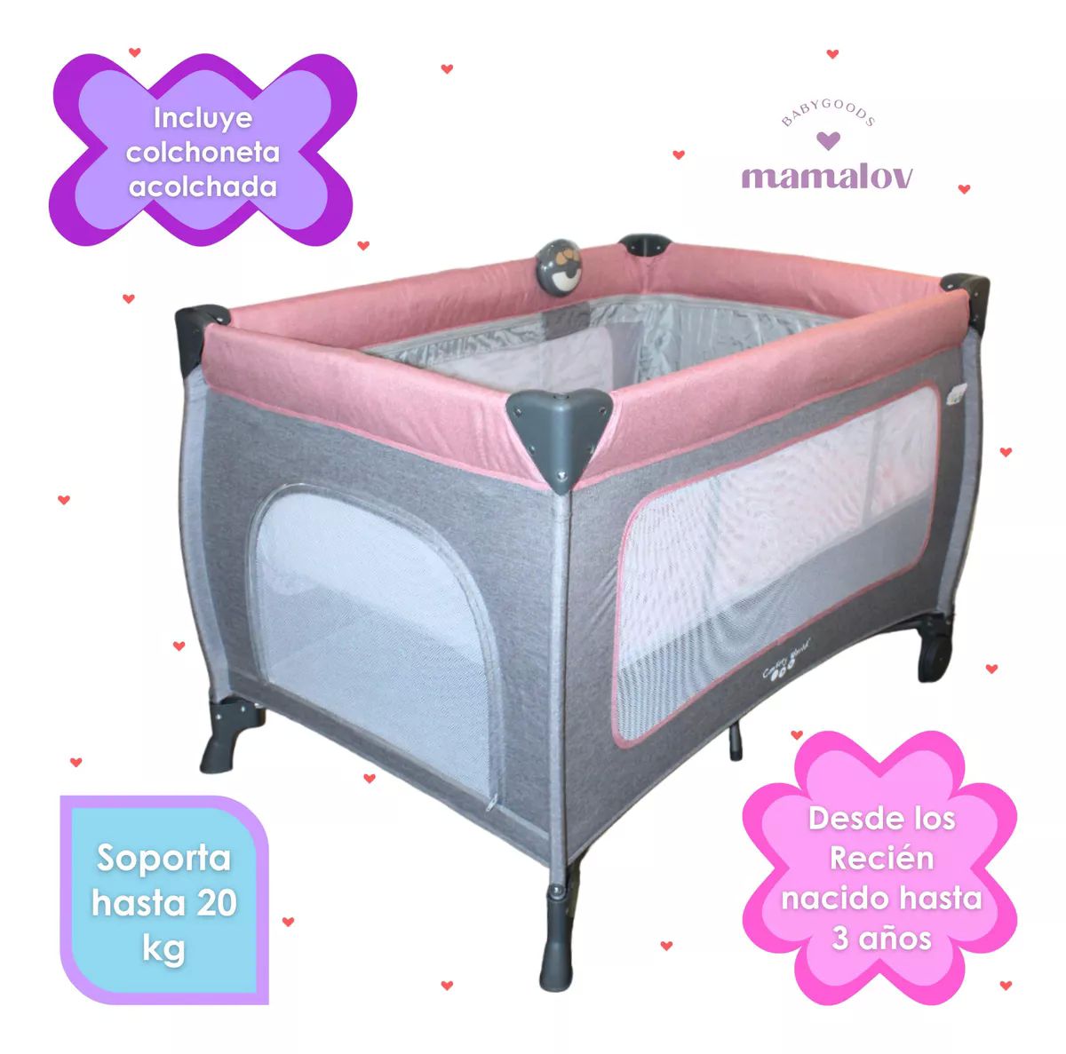 Cuna Corral Para Bebé | Plegable | Mosquitero Ts002 - Rosa