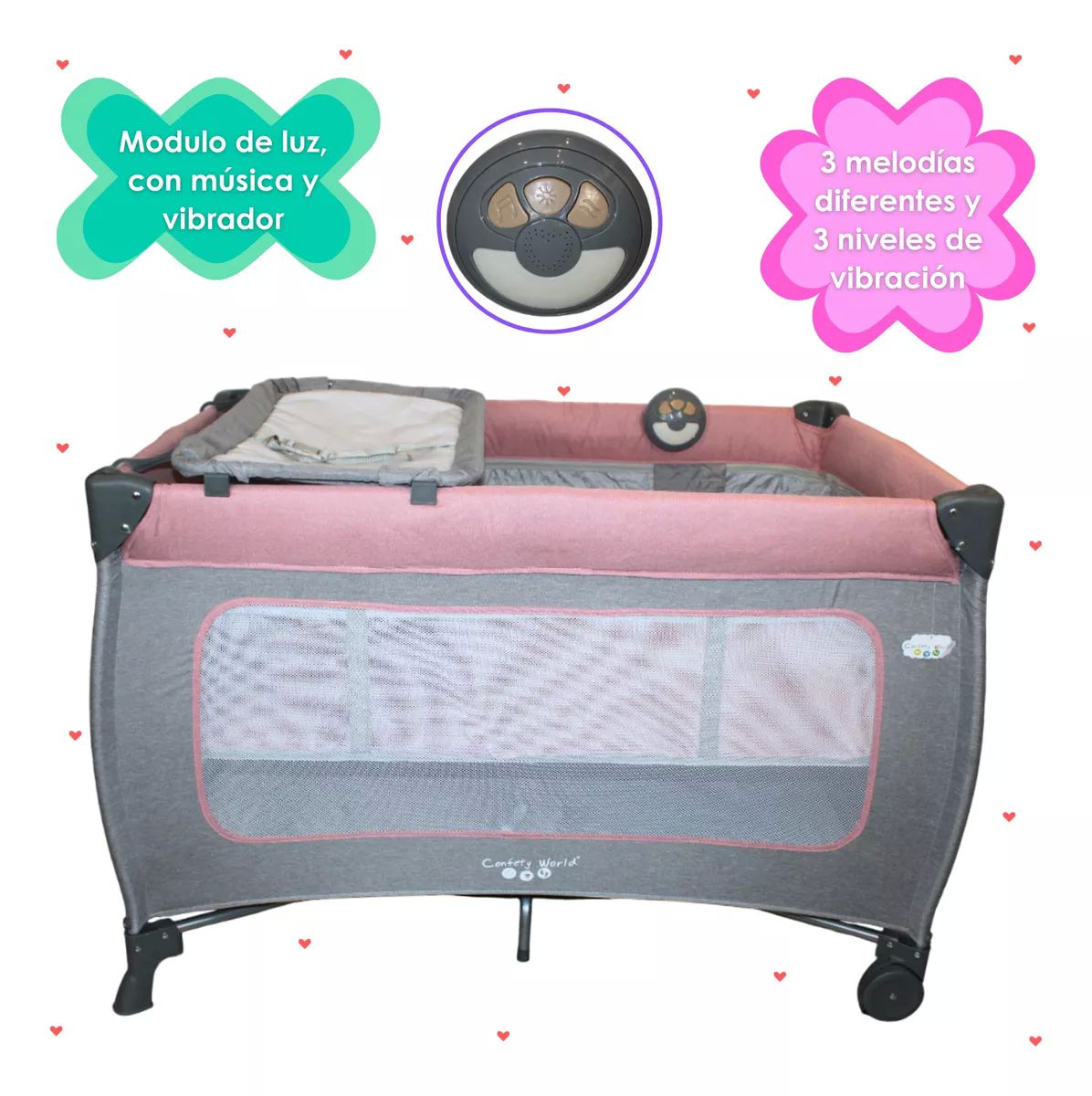 Cuna Corral Para Bebé | Plegable | Mosquitero Ts002 - Rosa