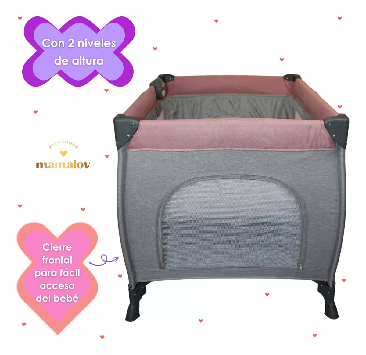 Cuna Corral Para Bebé | Plegable | Mosquitero Ts002 - Rosa