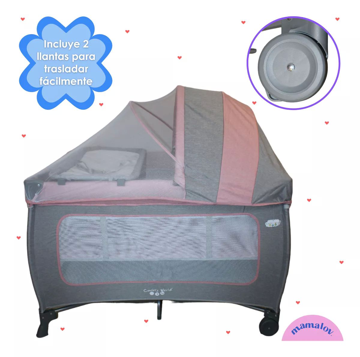 Cuna Corral Para Bebé | Plegable | Mosquitero Ts002 - Rosa