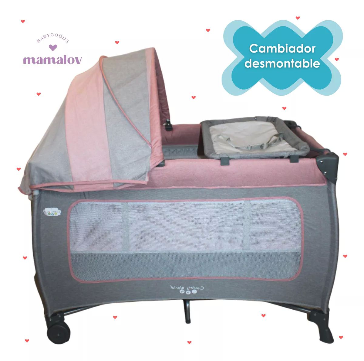 Cuna Corral Para Bebé | Plegable | Mosquitero Ts002 - Rosa