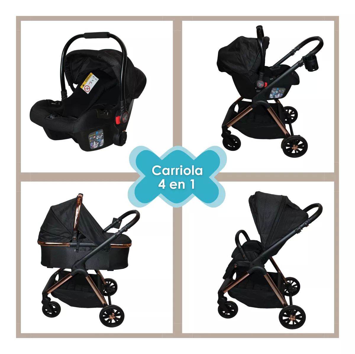 Carriola Para Bebés 4 En 1 | 0-3 Años | Arlet | Negro