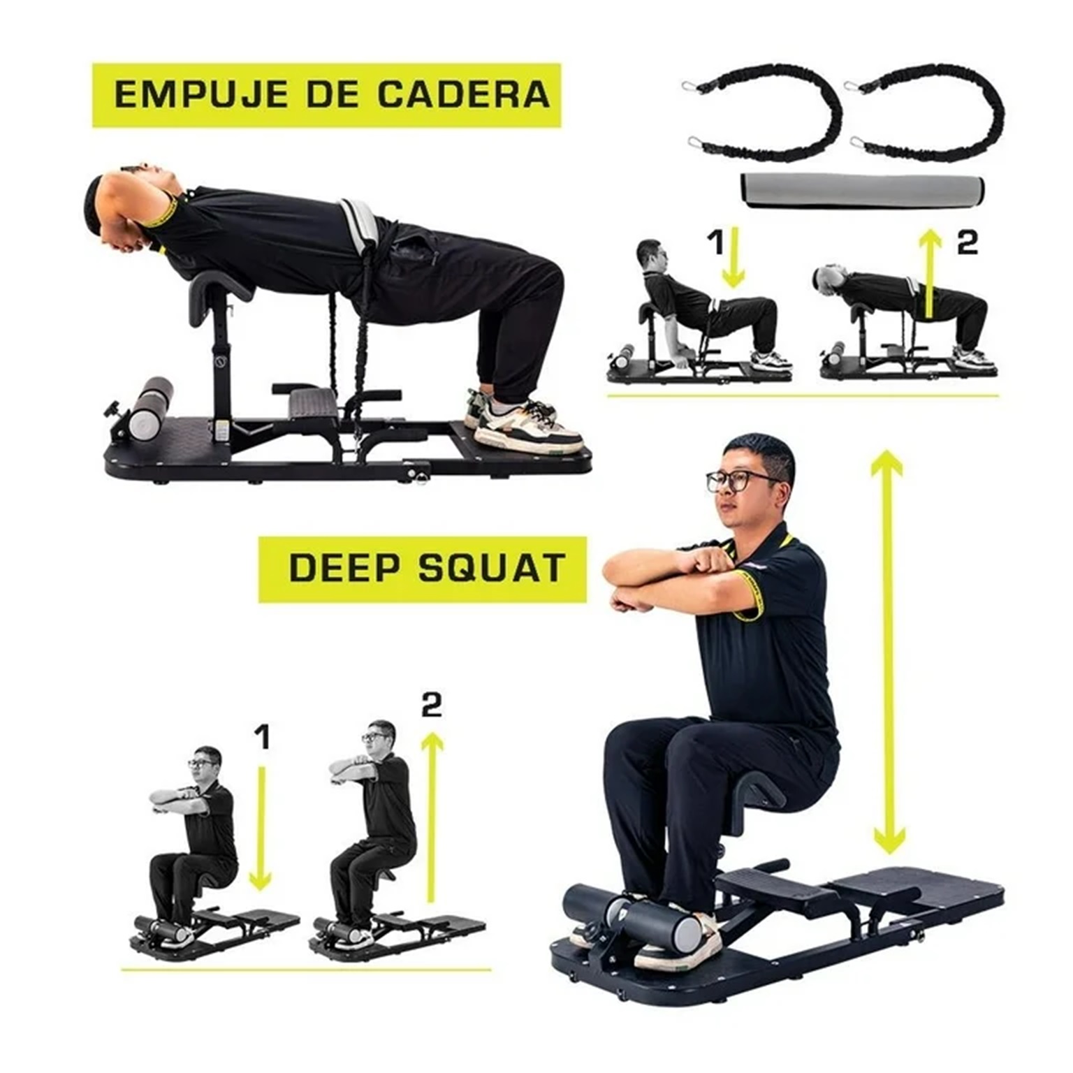 Banco multiejercicio con ligas Plataforma Multiejercicio Athletic Works con Estación Deep Squat 