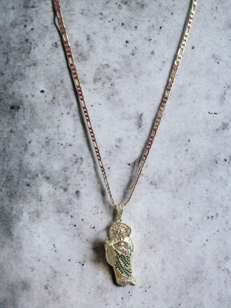 Collar hombre, San Judas Tadeo oro laminado 18 kilates, cadena oro, medalla San Judas Tadeo.