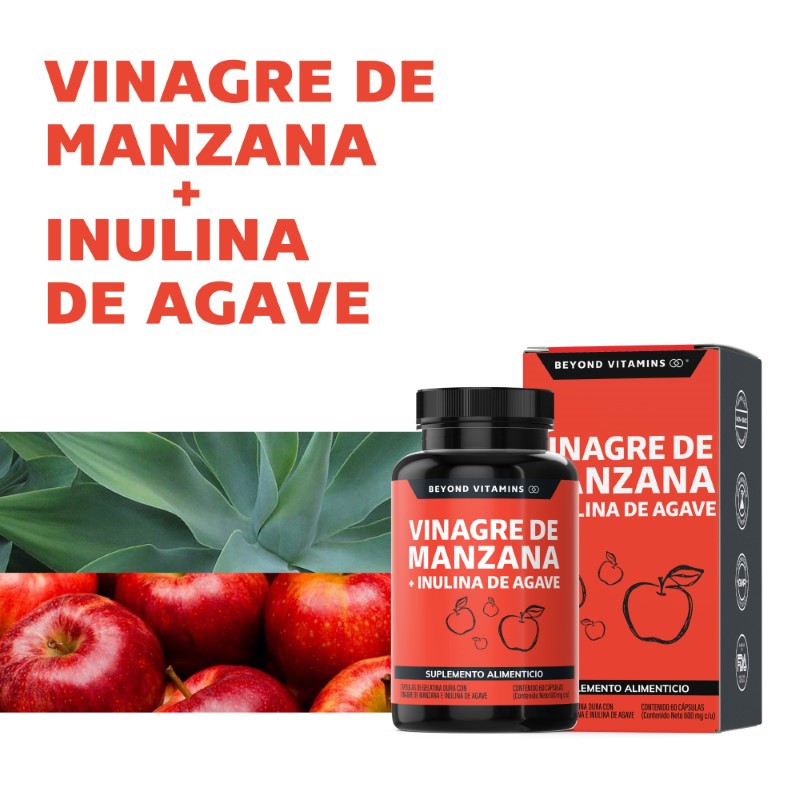 Vinagre de Manzana, Inulina de Agave, Vitaminas Suplemento Alimenticio - 60 Cápsulas