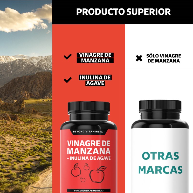 Vinagre de Manzana, Inulina de Agave, Vitaminas Suplemento Alimenticio - 60 Cápsulas