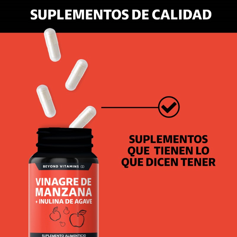 Vinagre de Manzana, Inulina de Agave, Vitaminas Suplemento Alimenticio - 60 Cápsulas