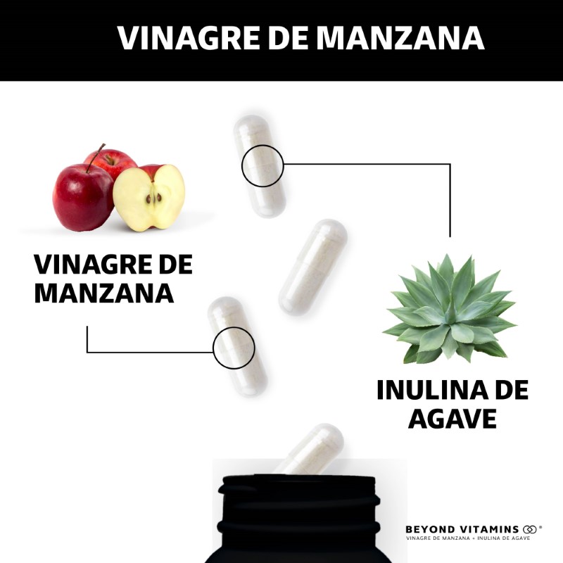 Vinagre de Manzana, Inulina de Agave, Vitaminas Suplemento Alimenticio - 60 Cápsulas