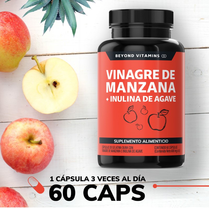 Vinagre de Manzana, Inulina de Agave, Vitaminas Suplemento Alimenticio - 60 Cápsulas