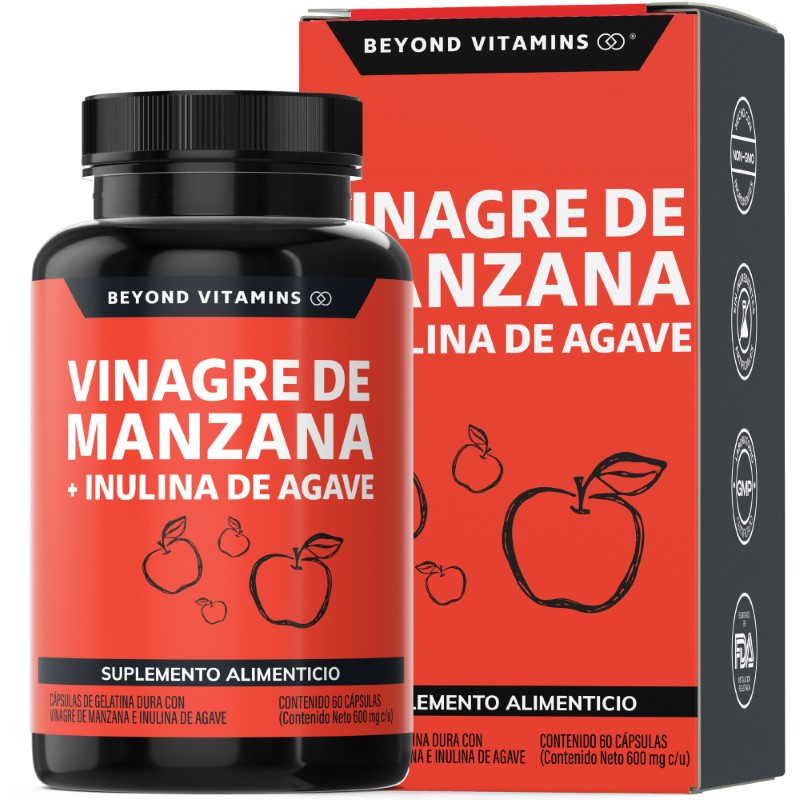 Vinagre de Manzana, Inulina de Agave, Vitaminas Suplemento Alimenticio - 60 Cápsulas