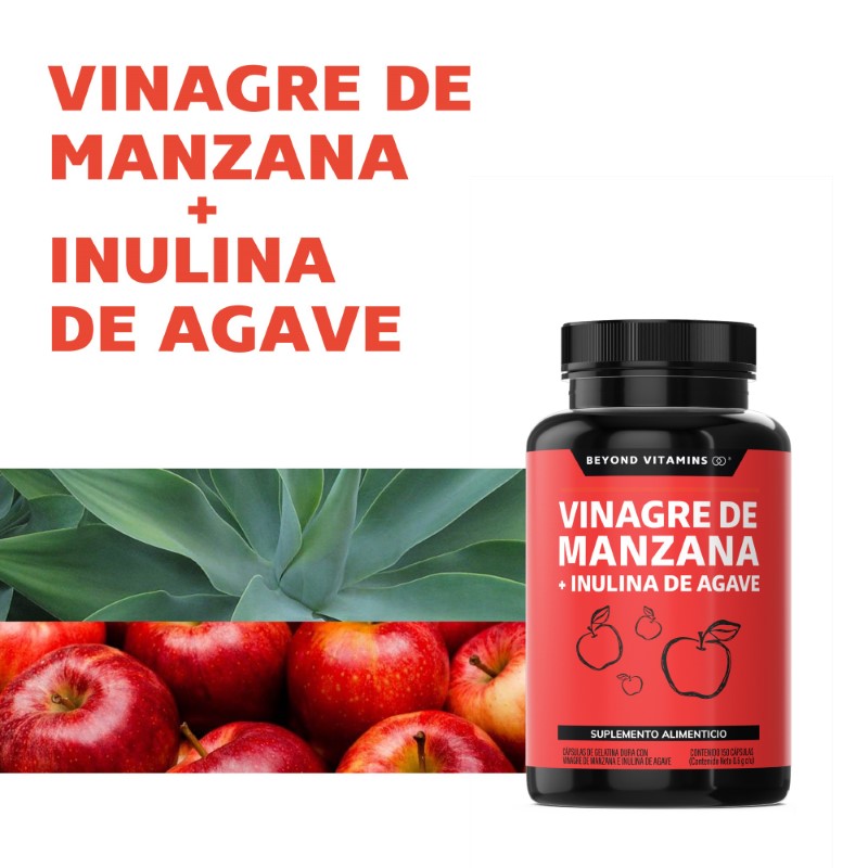 Vinagre de Manzana, Inulina de Agave, Vitaminas Suplemento Alimenticio - 150 Cápsulas