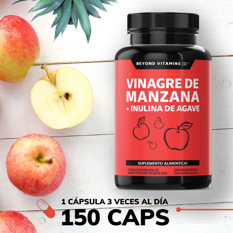 Vinagre de Manzana, Inulina de Agave, Vitaminas Suplemento Alimenticio - 150 Cápsulas