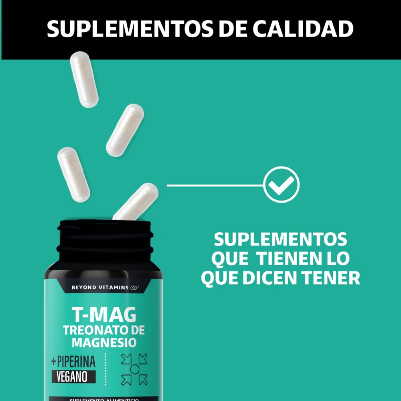 Suplemento Alimenticio T-MAG L- Treonato Magnesio, Acerola y Pimienta Negra Beyond Vitamins 180 cápsulas