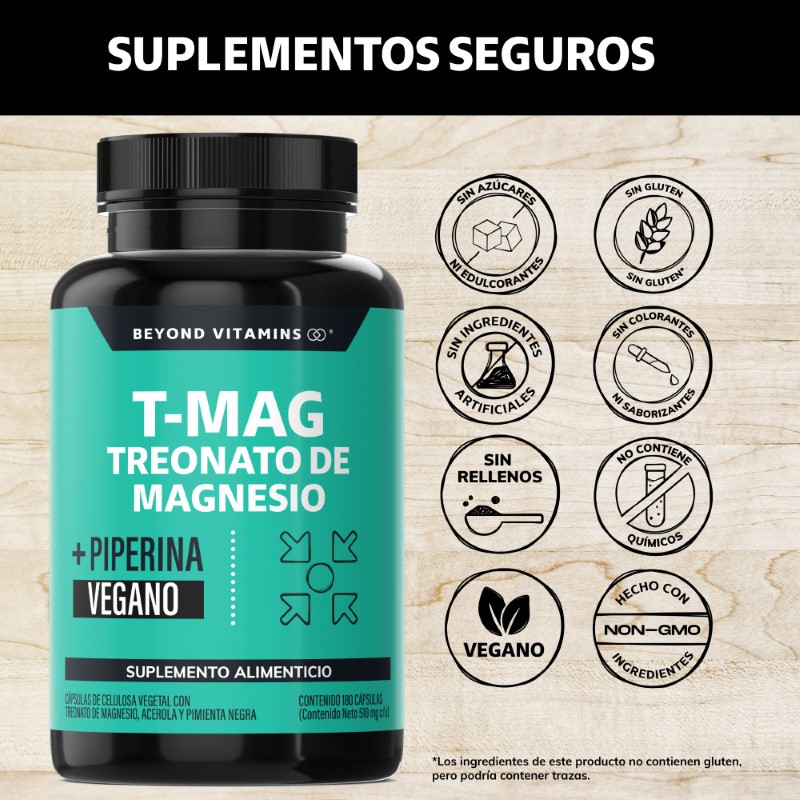 Suplemento Alimenticio T-MAG L- Treonato Magnesio, Acerola y Pimienta Negra Beyond Vitamins 180 cápsulas