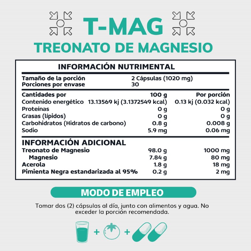 Suplemento Alimenticio T-MAG L- Treonato Magnesio, Acerola y Pimienta Negra Beyond Vitamins 60 cápsulas
