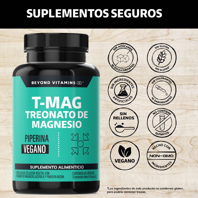 Suplemento Alimenticio T-MAG L- Treonato Magnesio, Acerola y Pimienta Negra Beyond Vitamins 60 cápsulas