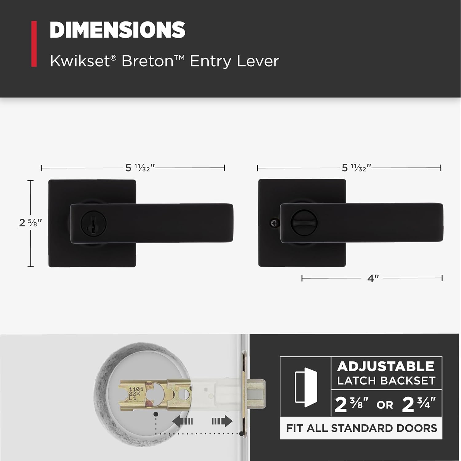 Cerradura con llave negro mate 405BRNL SQT 514 SMT CP Breton Kwikset 94050-681