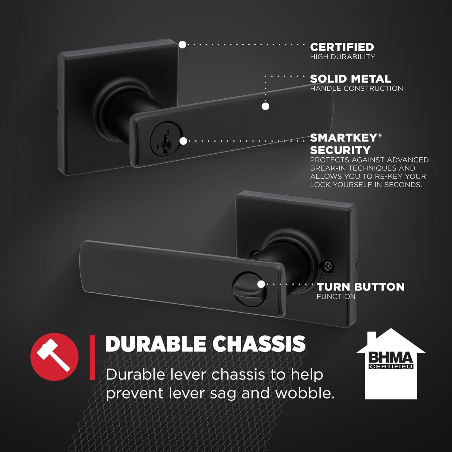 Cerradura con llave negro mate 405BRNL SQT 514 SMT CP Breton Kwikset 94050-681
