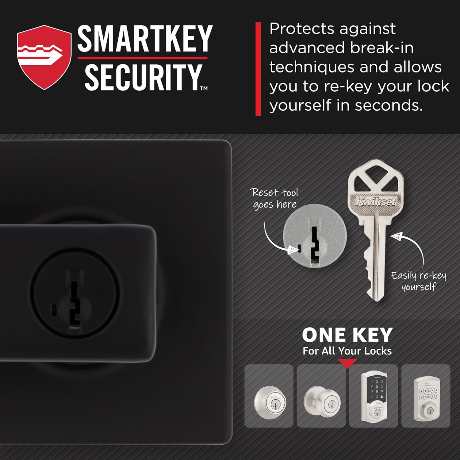Cerradura con llave negro mate 405BRNL SQT 514 SMT CP Breton Kwikset 94050-681