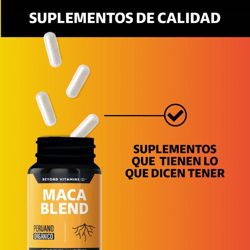 Suplemento Alimenticio Maca Blend Maca Amarilla, Maca Negra, Maca Roja y Pimienta Negra Beyond Vitamins 180 cápsulas