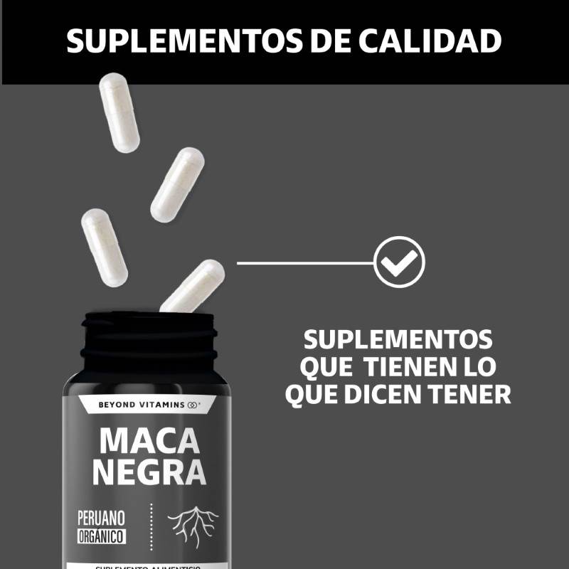 Suplemento Alimenticio Maca Peruana Negra Orgánica 100% Pura Beyond Vitamins 60 cápsulas