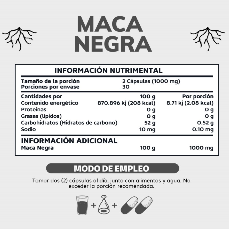 Suplemento Alimenticio Maca Peruana Negra Orgánica 100% Pura Beyond Vitamins 60 cápsulas